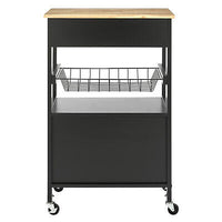 Black Rolling Kitchen Storage Trolley with Drawer & Basket