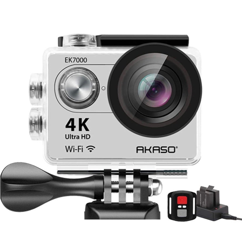 4K Wi-Fi Sports Action Camera Ultra HD Waterproof DV Camcorder 12MP 170 Degree Wide Angle LCD Screen/Remote, Sage/Silver (EK7000SL)