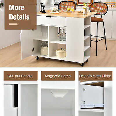 Drop-Leaf Rolling Kitchen Island with Cabinet & Drawer