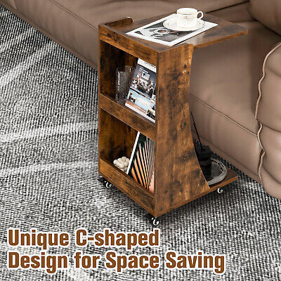 Rolling C-Shaped Sofa Side Table