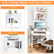 White Corner Computer Desk with Hutch & Keyboard Tray
