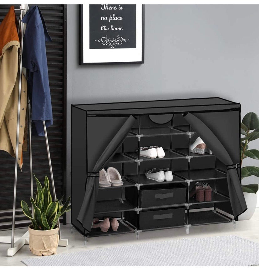 125 cm Covered DIY Shoe Rack with Bonus Storage Box – Black