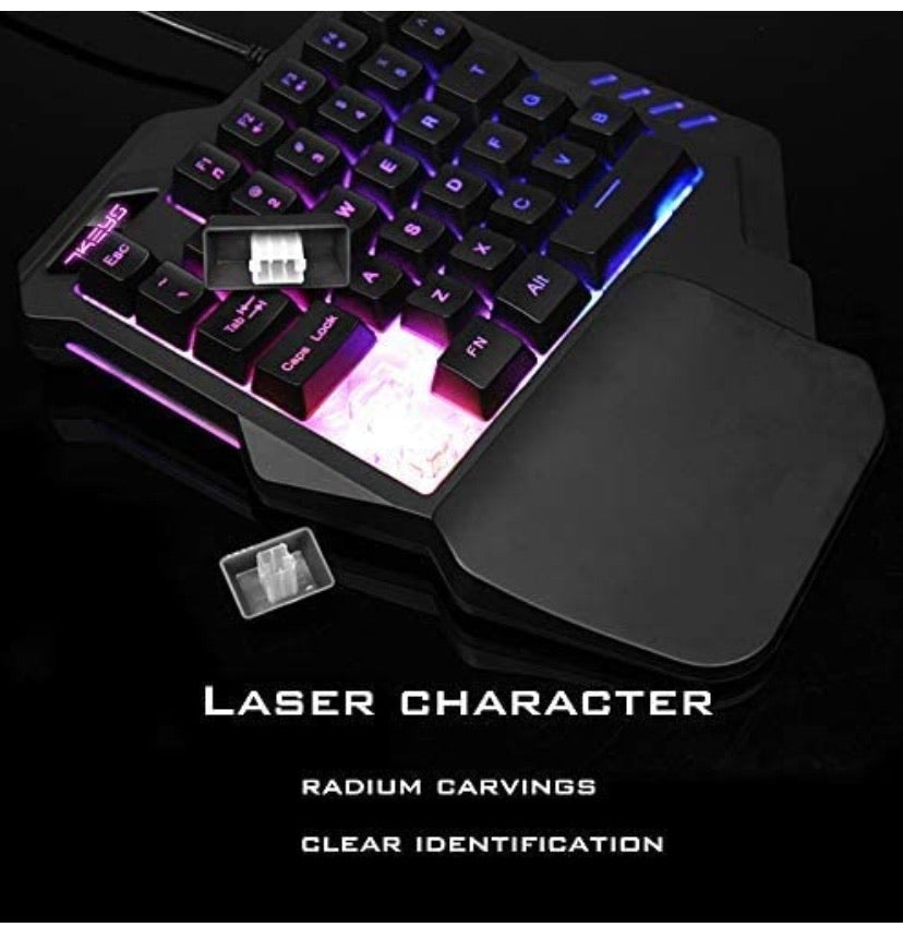 RGB Backlit Wired Gaming One Hand Keyboard