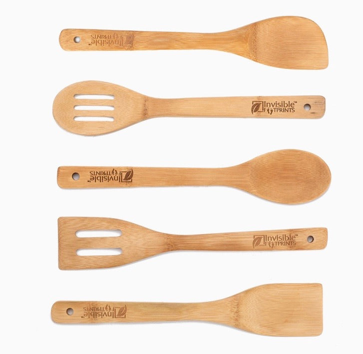 Bamboo Cooking Utensils – Set of 6 Kitchen Wooden Serving Accessories