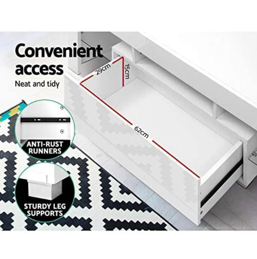 Artiss Entertainment Unit RGB LED TV Cabinet 130cm Length High Gloss Wooden TV Stand, White