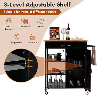Rolling Kitchen Island with Drawer, Cabinet & Open Shelves