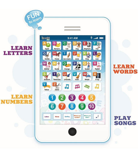 Learning Pad Fun Phone with 6 Toddler Learning Games by Boxiki Kids | Touch and Learn Interactive Tablet for Number Learning, Learning ABCs, Spelling, “Where is?” Game, Melodies | Educational Toy