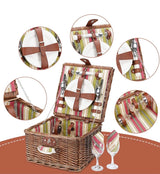Picnic Basket for 2 Person, Durable Wicker Picnic Hamper Set, Willow Picnic Basket Accessories Plates and Utensils, Perfect Wedding, Anniversary or Birthday Gift (Green Stripe)
