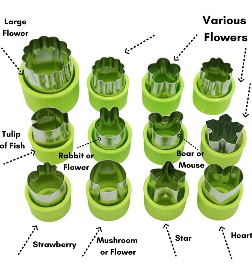 Vegetable Fruit Cutter Shapes Carving Tools Set - 29 pieces - 12 Cute Mini Cookie Cutting Stamps Moulds Flower Heart Star, Melon Baller, Watermelon Cutter, Apple Slicer – Create Fun Food Decoration for Kids Parties