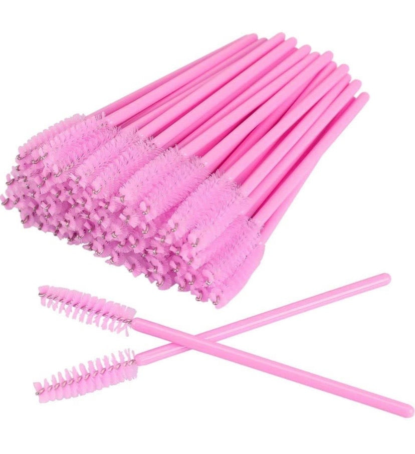 100 Pink Disposable Eyelash & Eyebrow Spoolie Brushes