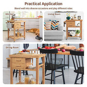 Bamboo Rolling Kitchen Island with 2 Drawers