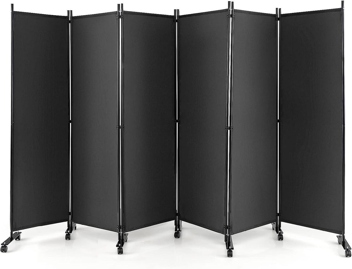 334.5 × 172 cm 6-Panel Rolling Room Divider – 4 Colours