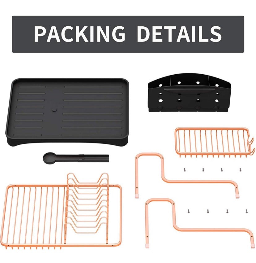 Dish Drying Rack, Aluminium Rust Proof Dish Rack and Drainboard Set with Removable Cutlery Holder and 360 Swivel Spout Drain Board for Kitchen Counter (Rose Gold, 2 Tier)