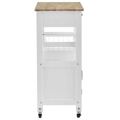 White Rolling Kitchen Storage Trolley with Drawer & Basket