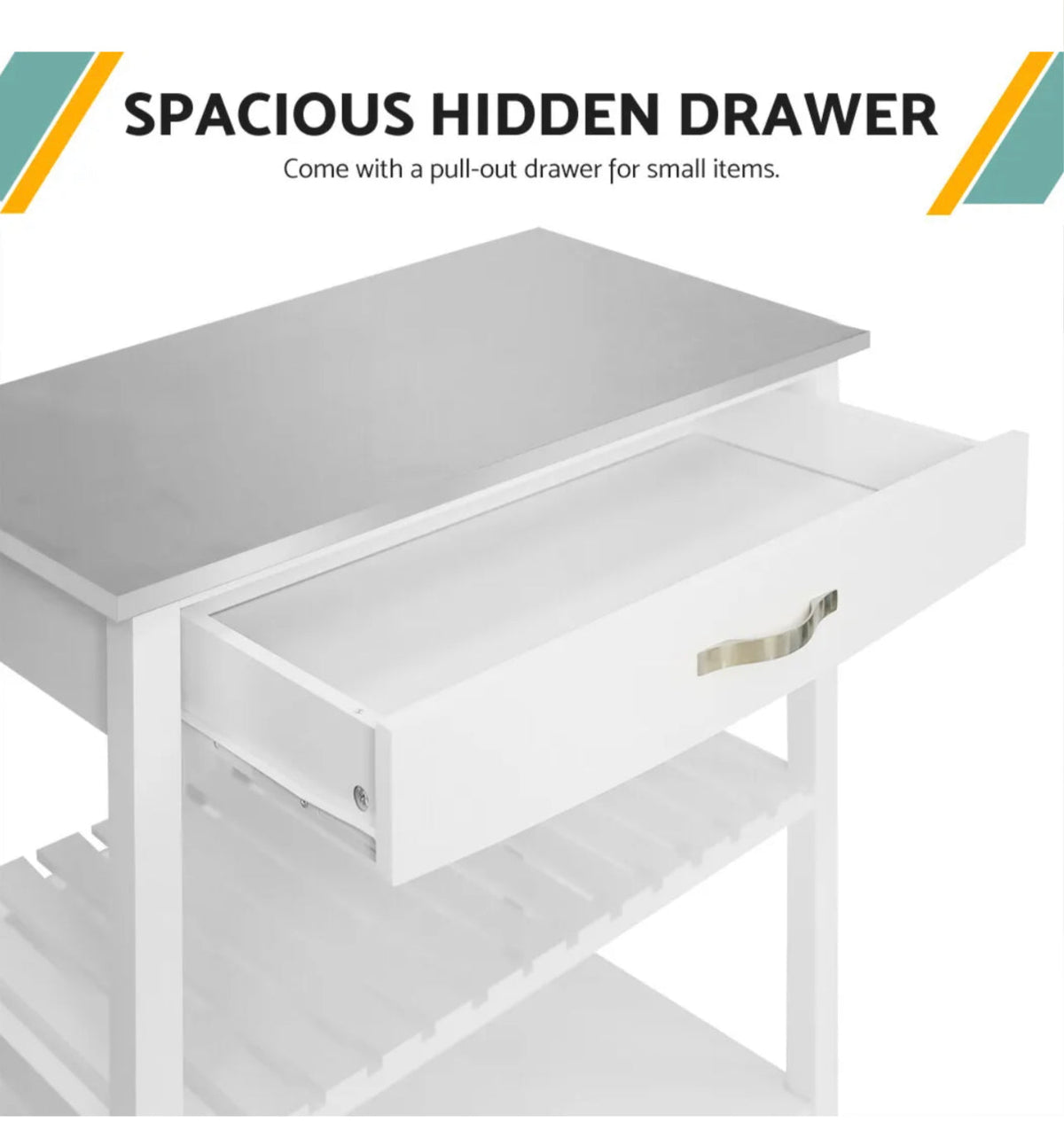 White Kitchen Trolley with Stainless-Steel Top
