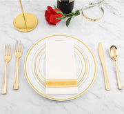 200 Pieces Disposable Dinnerware Set Include Gold Plastic Plates, Gold Plastic Silverware, Gold Plastic Cups, Linen Like Paper Napkins, Service for 25 Guests, Enjoylife (Gold)