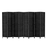 8-Panel Black Pine & Woven-Paper Folding Room Divider