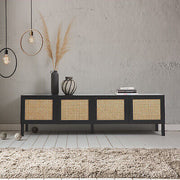 Casa Decor Tulum Rattan Entertainment Unit TV Stand Cabinet Storage Black