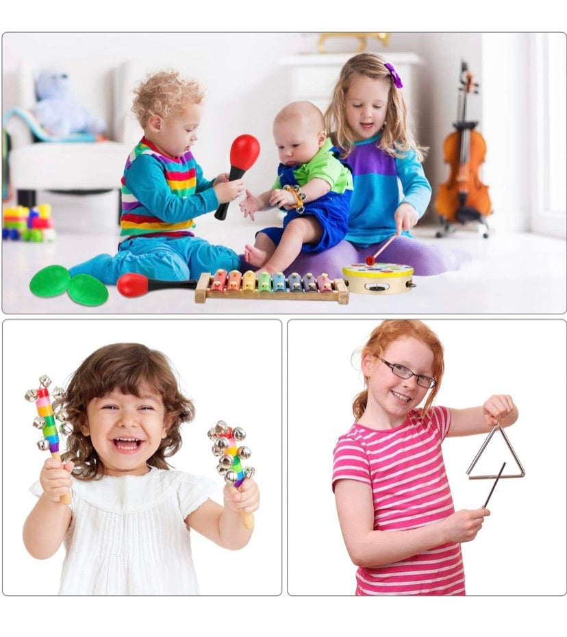 Musical Percussion Instruments, Tobeape 25 PCS Wooden Percussion Instruments Toys for Baby Kids Preschool Education, Early Learning Rhythm Instruments for Toys Girls Boys Gift with Storage Backpack