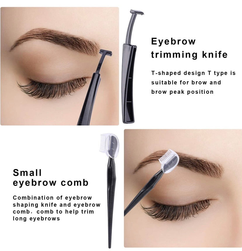5-Piece Eyebrow Grooming Set with Razors, Tweezers, Scissors & Brush