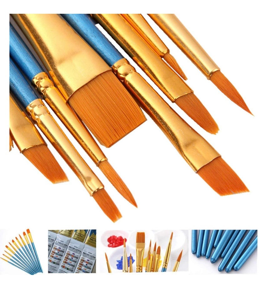 10-Piece Artist Paint Brush Set for Acrylic, Oil & Watercolour