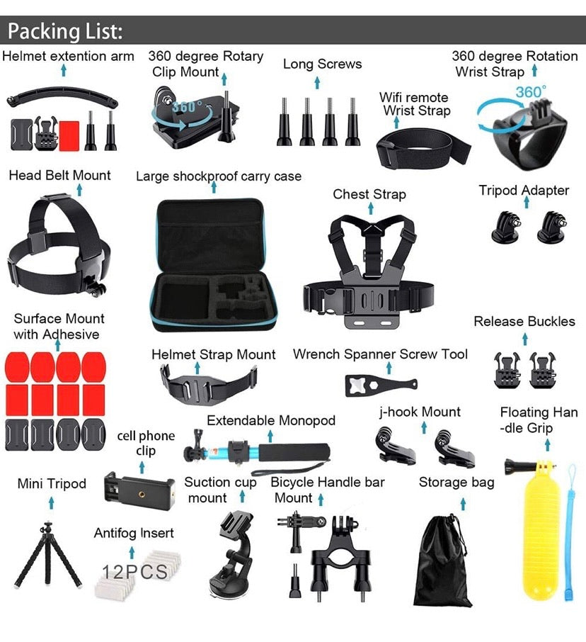 Action Camera Accessories Kit 60-in-1 for Gopro MAX GoPro Hero 9 8 7 6 5 Session 4 3+ 3 2 1 Black Silver SJ4000/ SJ5000/ SJ6000 DJI OSMO Action DBPOWER AKASO Xiaomi Yi APEMAN