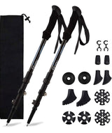 Walking Trekking Poles - 2 Pack Aluminum Metal Stick with Antishock and Quick Lock System, Adjustable, Ultralight for Hiking, Camping, Mountaining, Backpacking, Walking, Ergonomic Grip