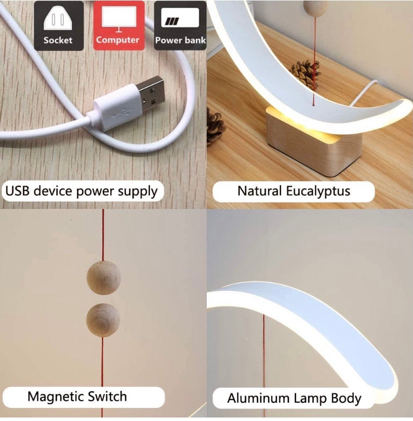Heng Balance Lamp Switch on in mid-air USB Powered LED Table lamp Warm Eye-Care Designer Desk lamp,Contemporary Soft Light Office Modern Home Dorm Bedside Gift lamp (Wood)