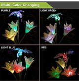 2 PCS Solar Garden Lights Outdoor, Garden Decor with 6 Lily Flower and Butterflies Combination Decorative Lights Multi-Color Changing LED Solar Stake Lights for Path, Yard, Yard Art, Yard Decorations.