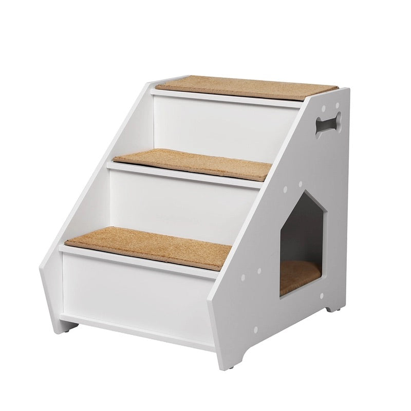 Wooden Pet Steps with Built-In Resting Cubby – 50 kg, White or Black
