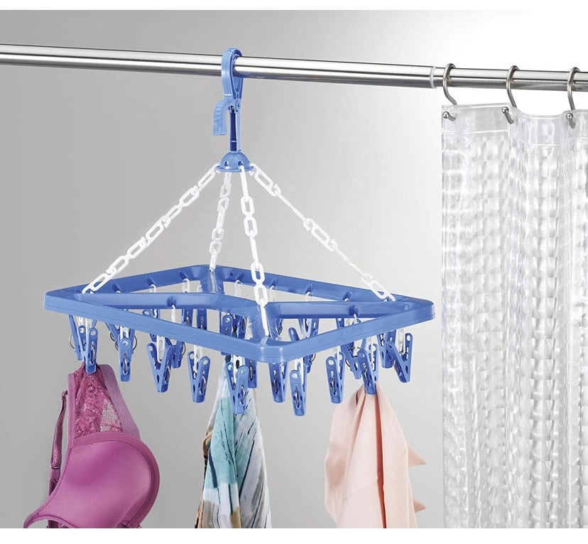 26-Clip Collapsible Laundry Drying Hanger – Blue & White