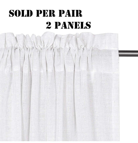 Linen Curtains Elegant Natural Linen Blended Curtains Energy Efficient Light Filtering/Rod Pocket Window Treatments Panels/Drapes for Livingroom (Set of 2,White, W132cm x D243cm)