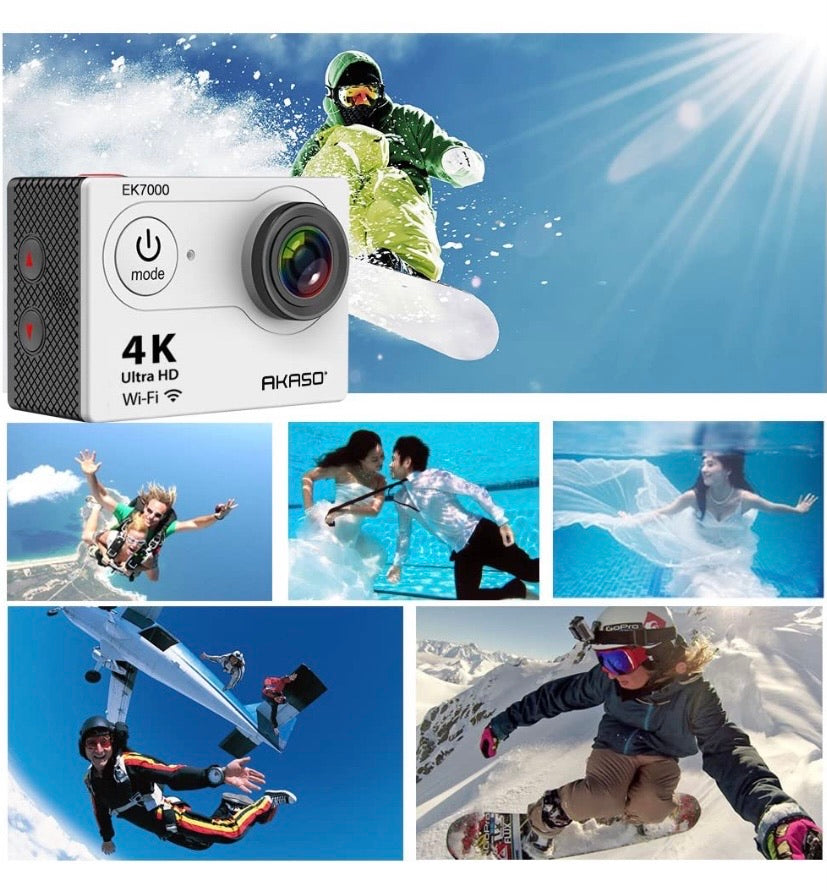 4K Wi-Fi Sports Action Camera Ultra HD Waterproof DV Camcorder 12MP 170 Degree Wide Angle LCD Screen/Remote, Sage/Silver (EK7000SL)