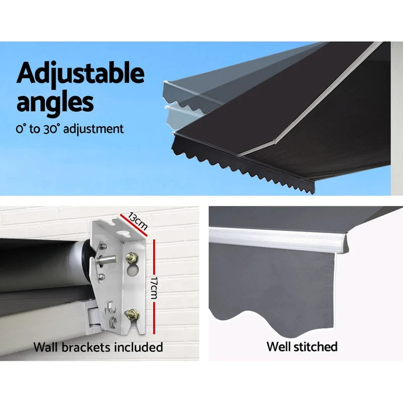 Manual Retractable Folding-Arm Awning – Grey