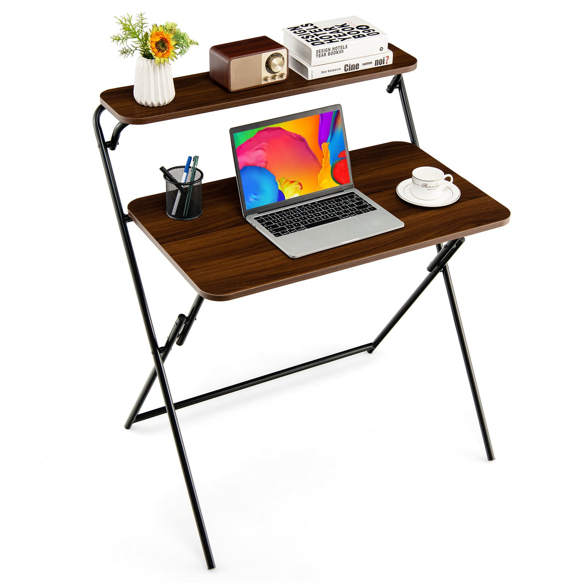 Foldable 2-Tier Computer Desk – No Assembly Required