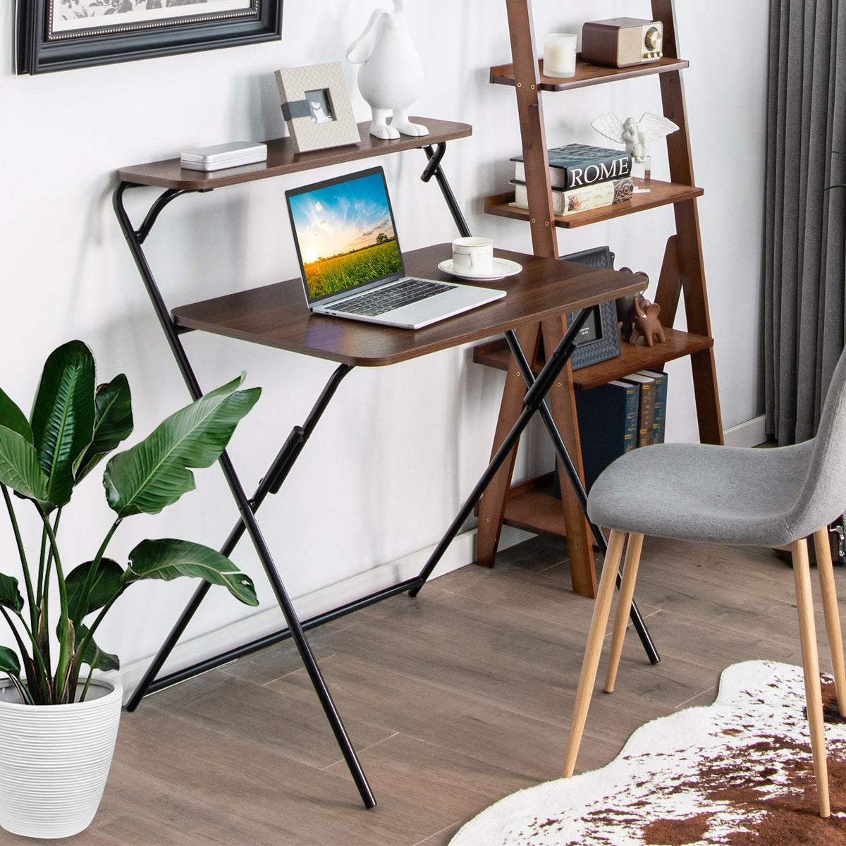 Foldable 2-Tier Computer Desk – No Assembly Required