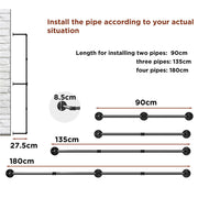 180cm Industrial Wall-Mounted Garment Rail with 3 Hooks