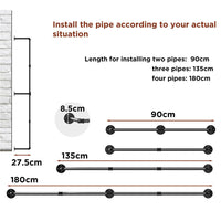 180cm Industrial Wall-Mounted Garment Rail with 3 Hooks