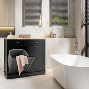Tilt-Out Kitchen Bin Cabinet with Drawers & Rubberwood Top