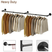 180cm Industrial Wall-Mounted Garment Rail with 3 Hooks