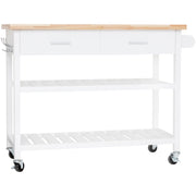 White Rolling Kitchen Island with 2 Drawers & Shelves