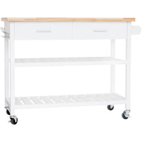 White Rolling Kitchen Island with 2 Drawers & Shelves
