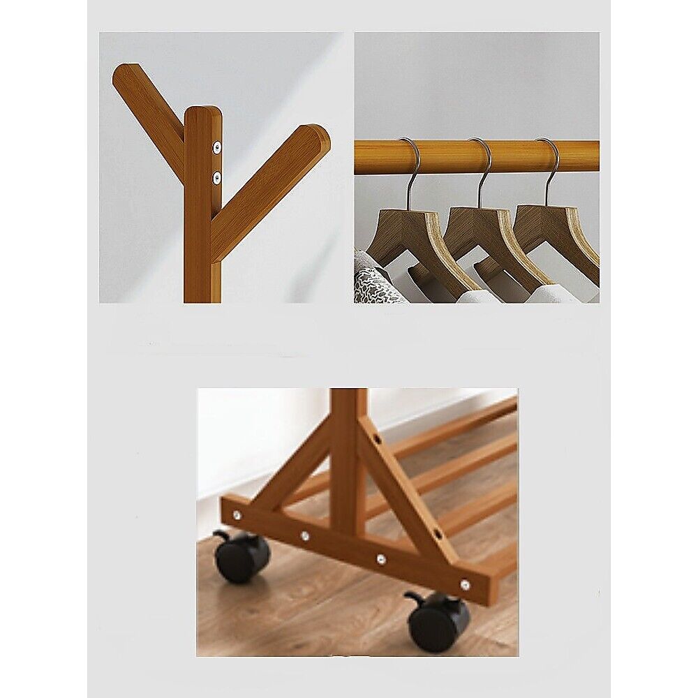 Bamboo Garment Rack with Shelf & Side Hooks