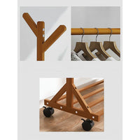 Bamboo Garment Rack with Shelf & Side Hooks