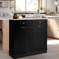 Tilt-Out Kitchen Bin Cabinet with Drawers & Rubberwood Top