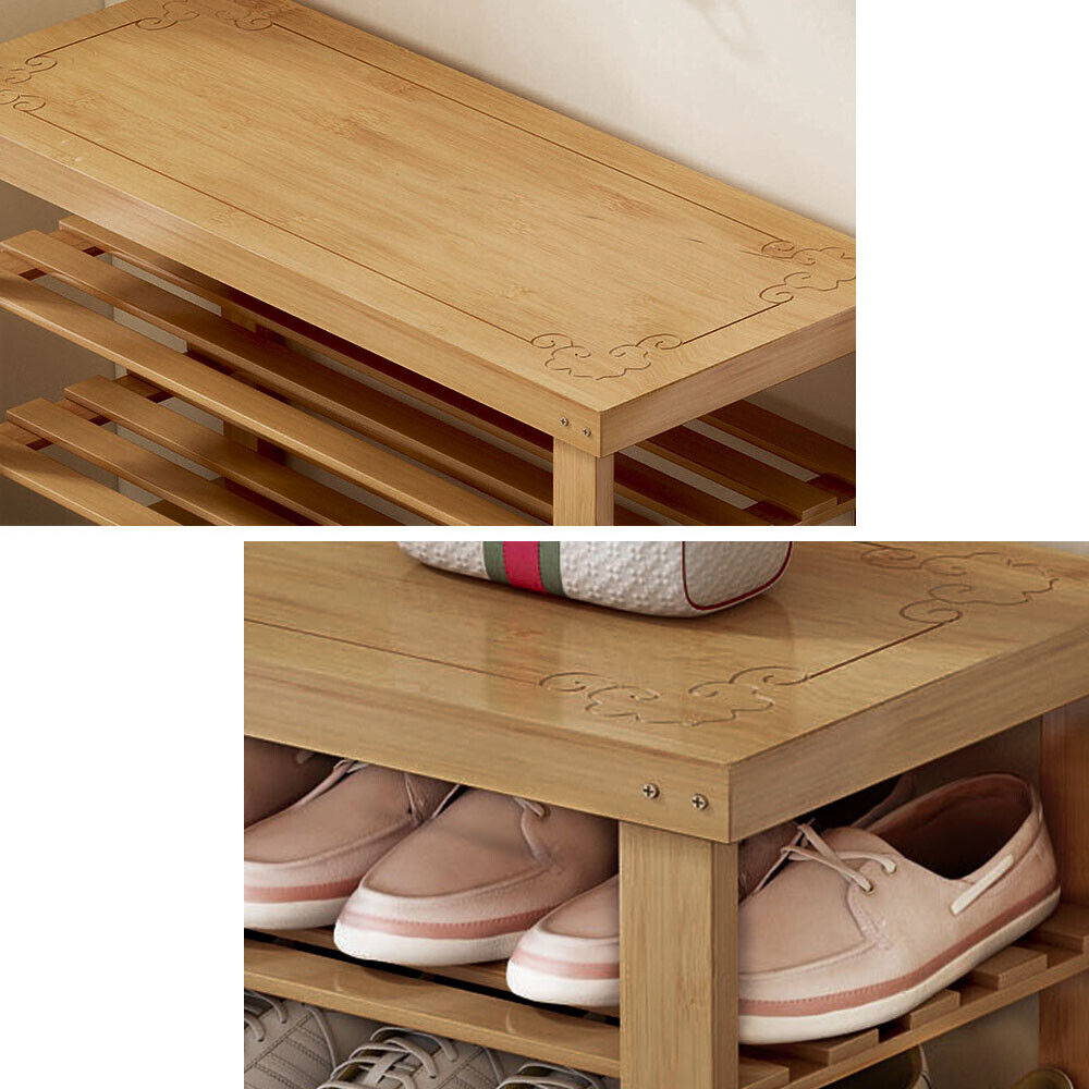 3-Tier Bamboo Shoe Rack Bench with Reinforced Crossbar
