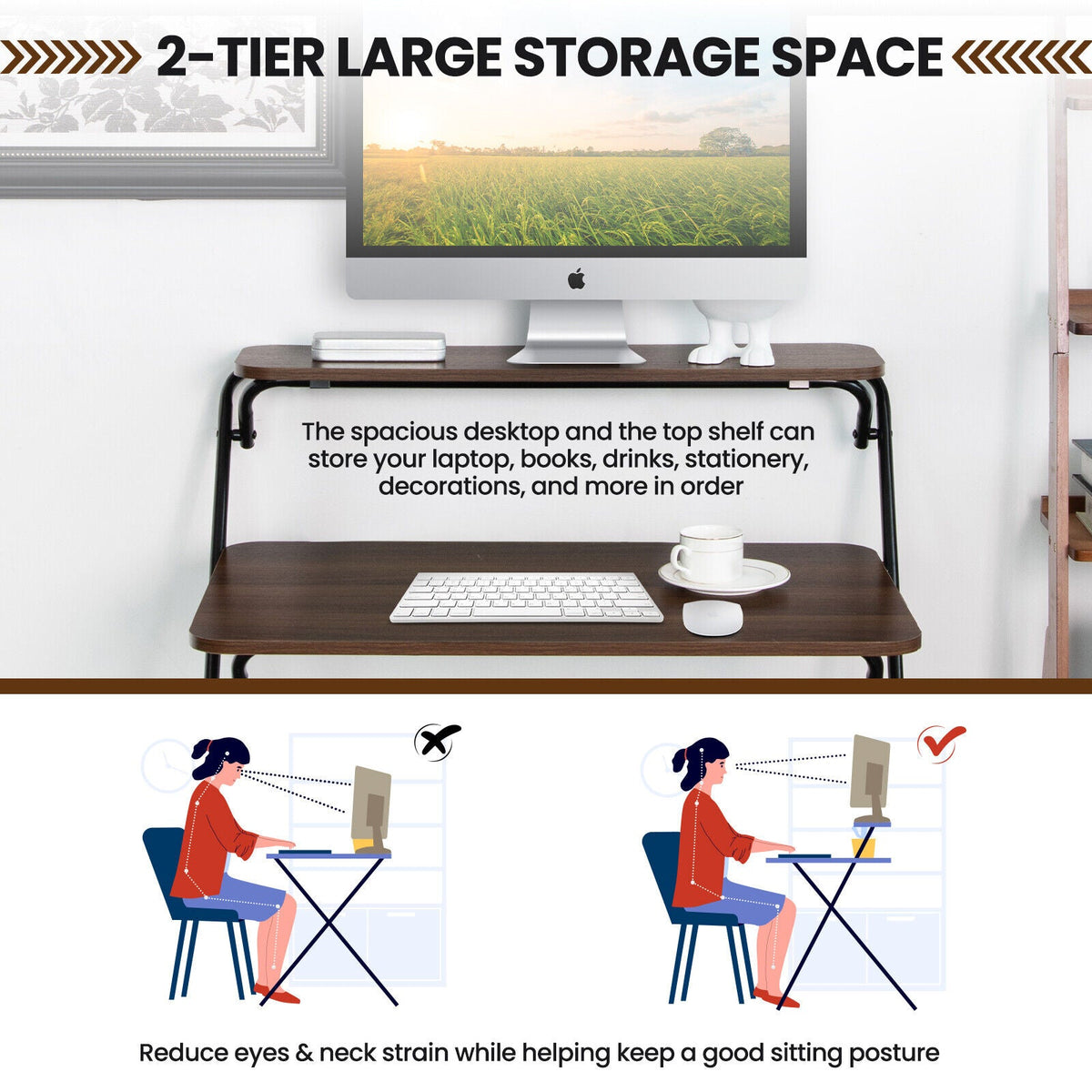 Foldable 2-Tier Computer Desk – No Assembly Required