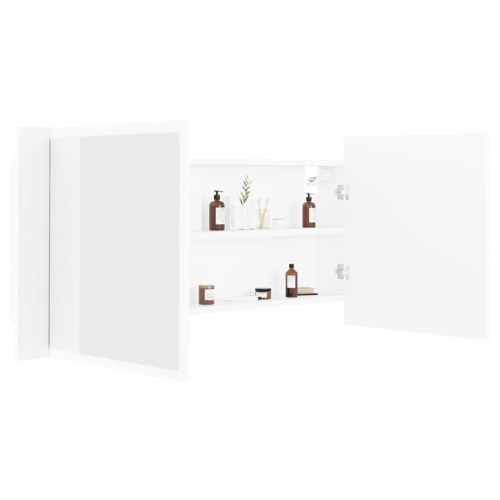 Bathroom Mirrored Cabinet With LED Light Wall Vanity Storage Organizer Furniture