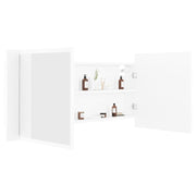 Bathroom Mirrored Cabinet With LED Light Wall Vanity Storage Organizer Furniture