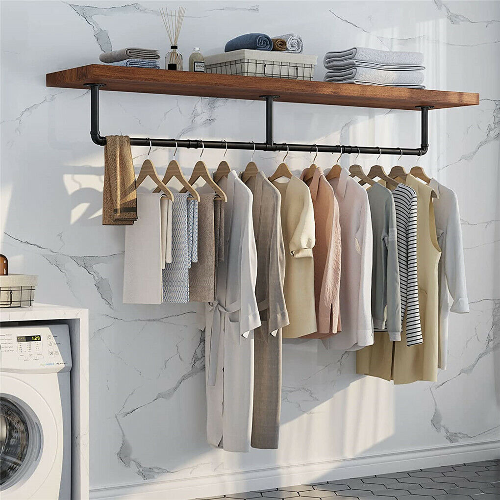 180cm Industrial Wall-Mounted Garment Rail with 3 Hooks